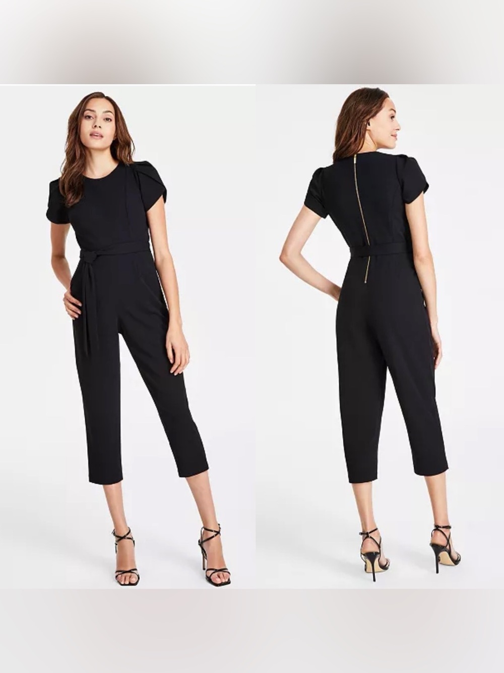 Calvin Klein Elegant Burgundy Jumpsuit w/Self Tie Belt, Tulip Sl & Pockets-16-EC - Picture 16 of 16